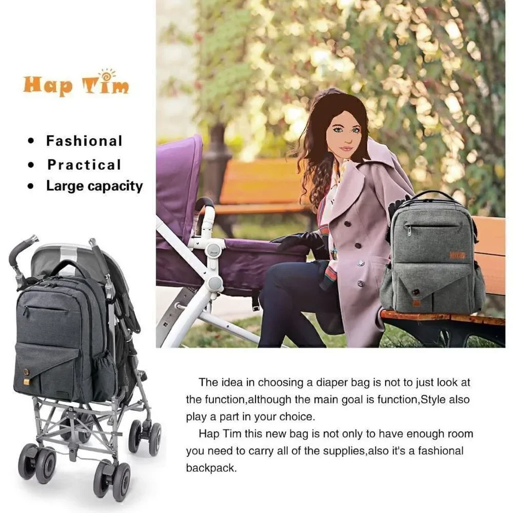 NWOT Hap Tim Multi-Function Large Baby Diaper Bag Backpack GREY FREE GIFT